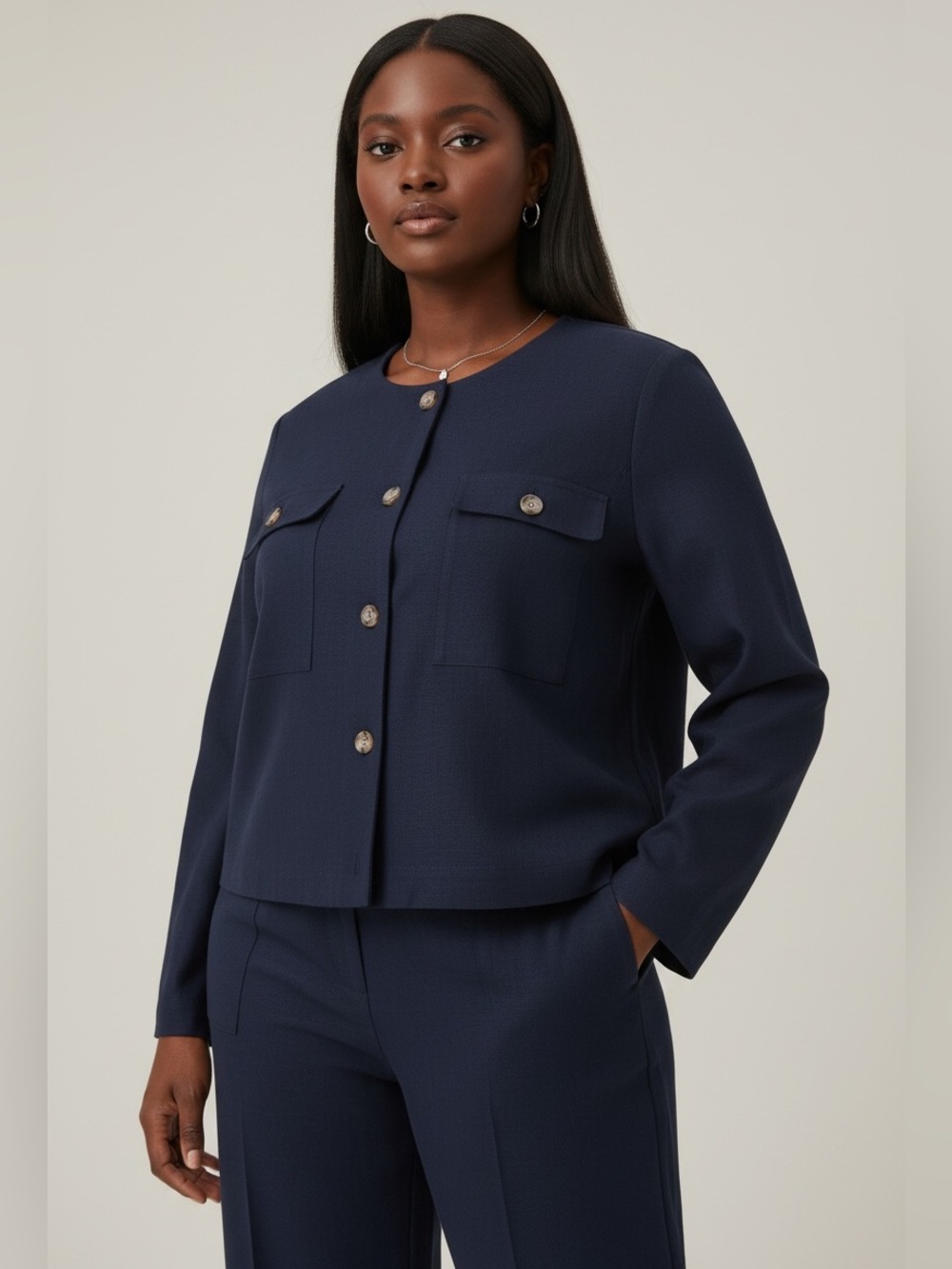 Navy Button-Front Women's Jacket